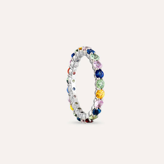 2.38 CT Multicolor Sapphire White Gold Eternity Ring - 6