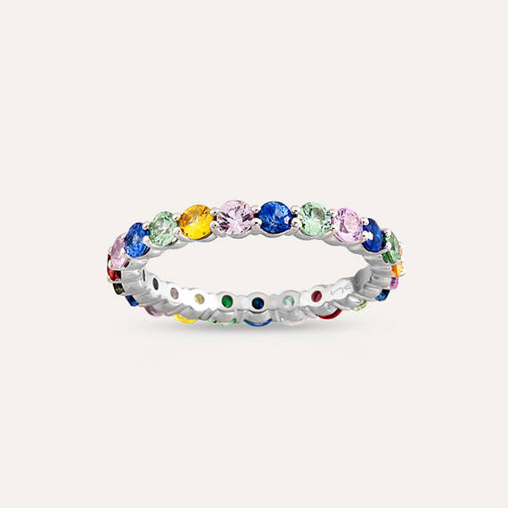2.38 CT Multicolor Sapphire White Gold Eternity Ring - 3
