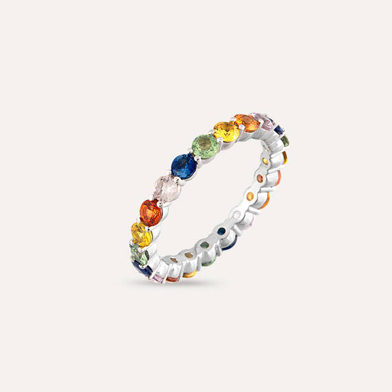2.49 CT Multicolor Sapphire White Gold Eternity Ring - 4