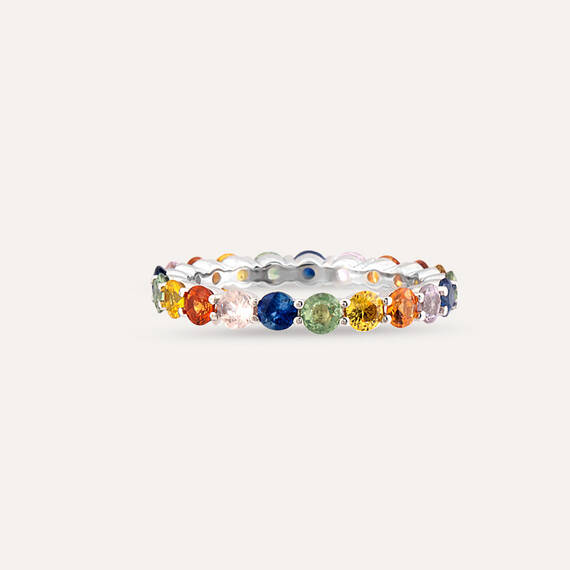 2.49 CT Multicolor Sapphire White Gold Eternity Ring - 5