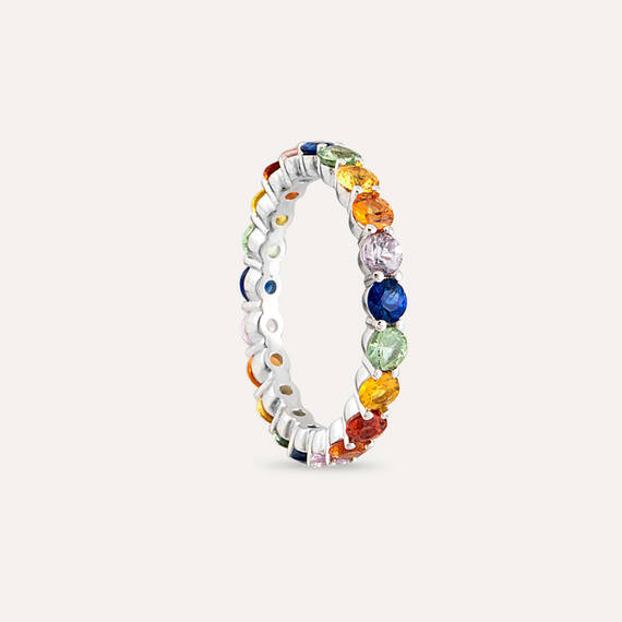 2.49 CT Multicolor Sapphire White Gold Eternity Ring - 6