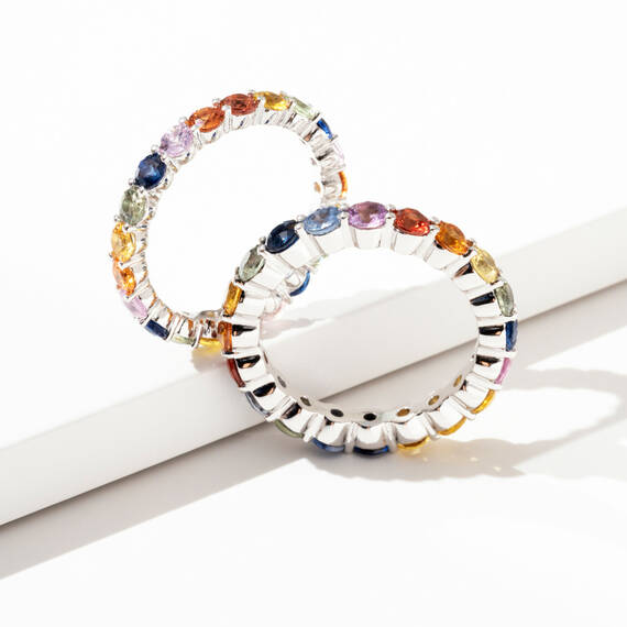 2.49 CT Multicolor Sapphire White Gold Eternity Ring - 1