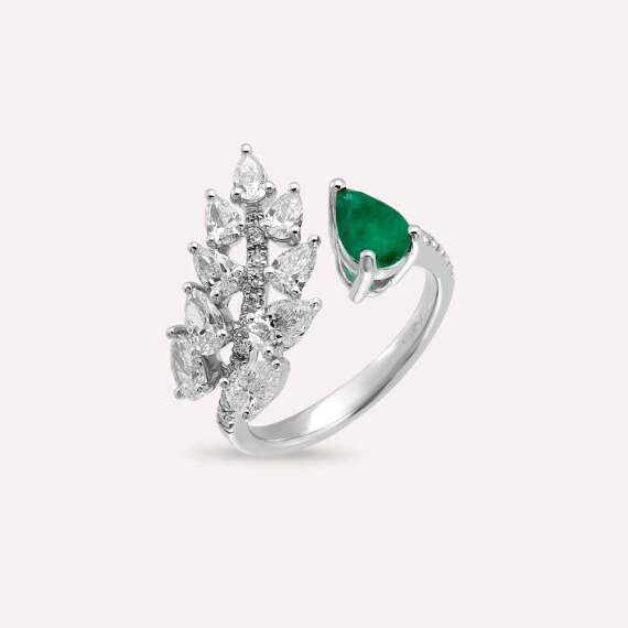 2.48 CT Emerald and Pear Cut Diamond White Gold Ring - 4