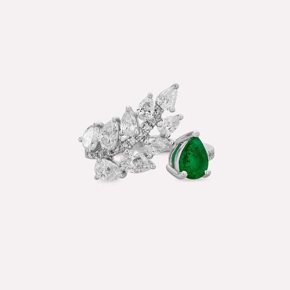 2.48 CT Emerald and Pear Cut Diamond White Gold Ring - 5