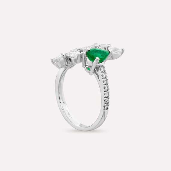 2.48 CT Emerald and Pear Cut Diamond White Gold Ring - 7