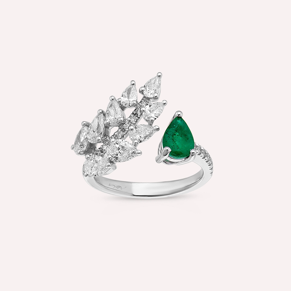 2.48 CT Emerald and Pear Cut Diamond White Gold Ring - 1