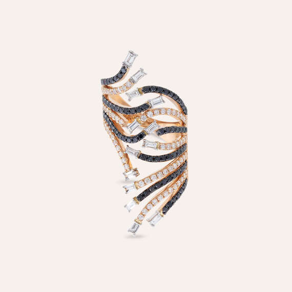 2.50 CT Black Diamond and Baguette Cut Diamond Rose Gold Ring - 3