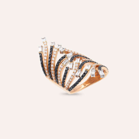 2.50 CT Black Diamond and Baguette Cut Diamond Rose Gold Ring - 4