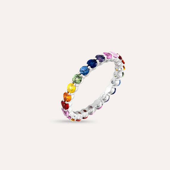 2.58 CT Multicolor Sapphire White Gold Eternity Ring - 1