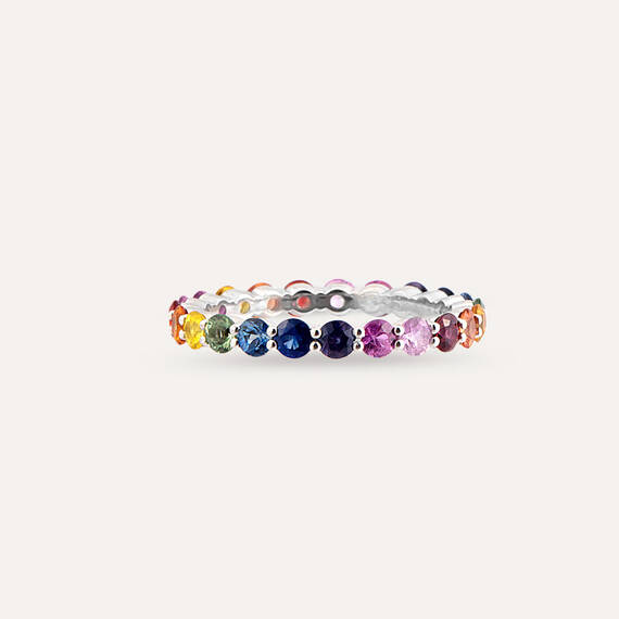 2.58 CT Multicolor Sapphire White Gold Eternity Ring - 4