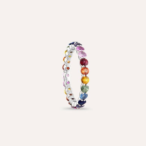 2.58 CT Multicolor Sapphire White Gold Eternity Ring - 3