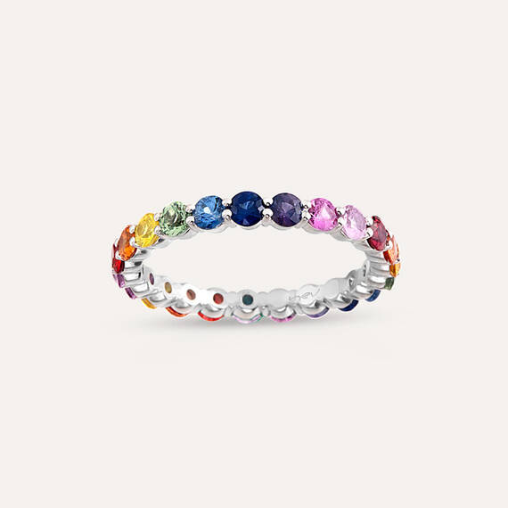 2.58 CT Multicolor Sapphire White Gold Eternity Ring - 2