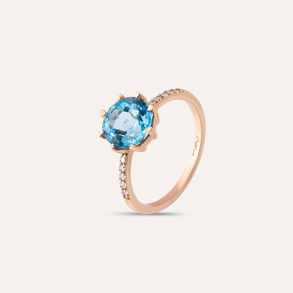 2.47 CT Blue Topaz and Diamond Rose Gold Ring - 1