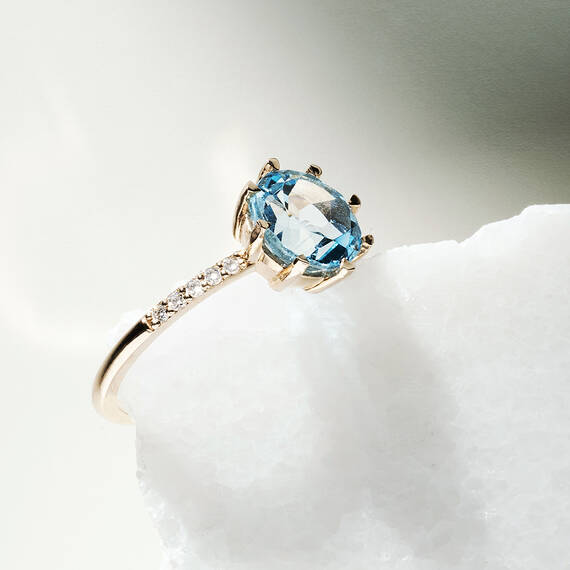 2.47 CT Blue Topaz and Diamond Rose Gold Ring - 2
