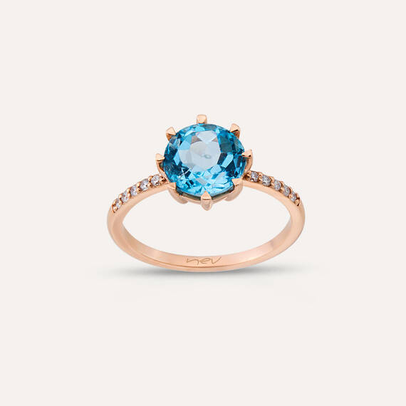 2.47 CT Blue Topaz and Diamond Rose Gold Ring - 4