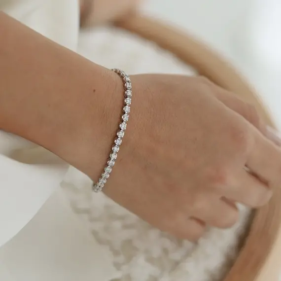 2.85 CT Pırlanta Taşlı Beyaz Altın Suyolu Bileklik - 2