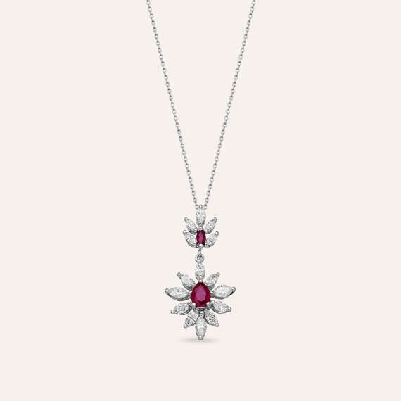 2.91 CT Marquise Cut Diamond and Ruby White Gold Necklace - 1