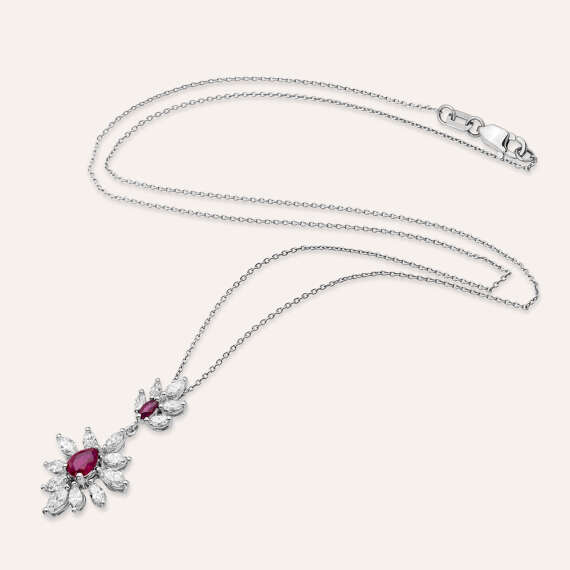 2.91 CT Marquise Cut Diamond and Ruby White Gold Necklace - 3