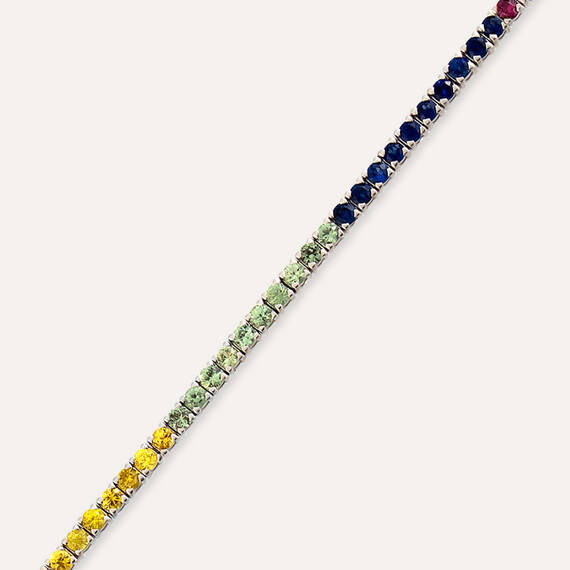 2.93 CT Multicolor Sapphire White Gold Tennis Bracelet - 2