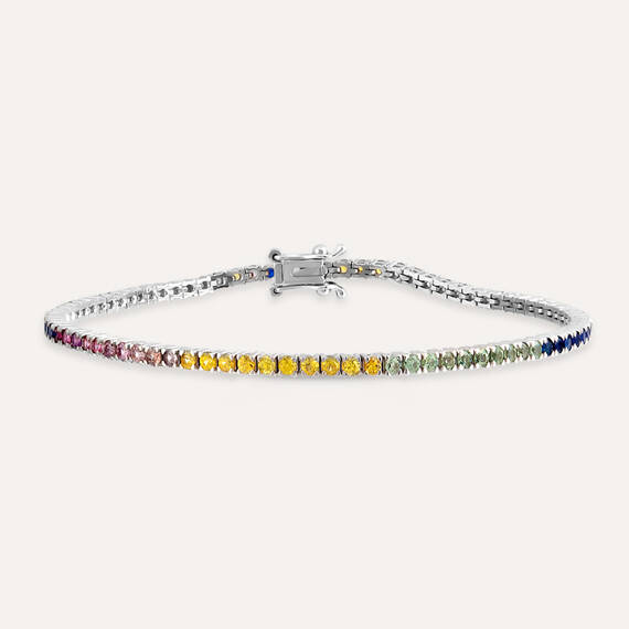 2.93 CT Multicolor Sapphire White Gold Tennis Bracelet - 1