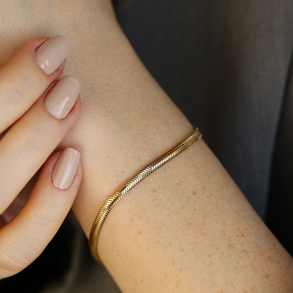 3.15 MM Herringbone Yellow Gold Bracelet - 1