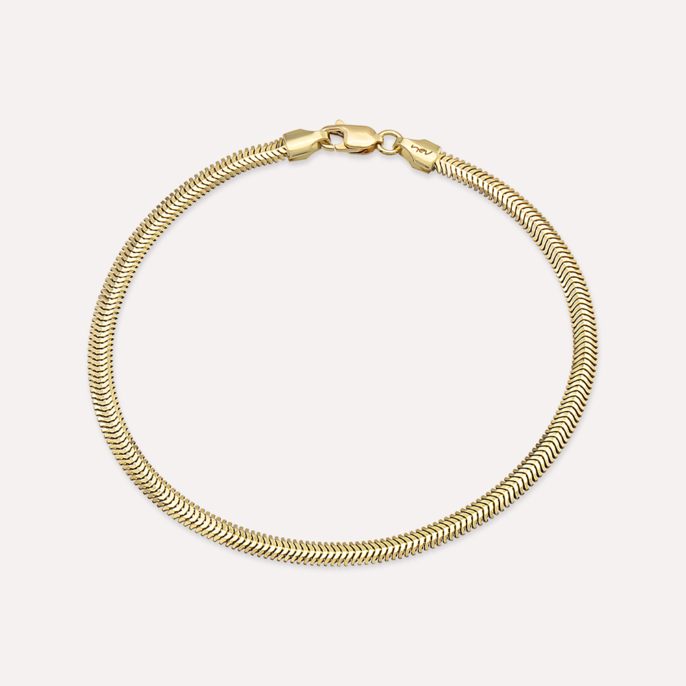 3.15 MM Herringbone Yellow Gold Bracelet - 2