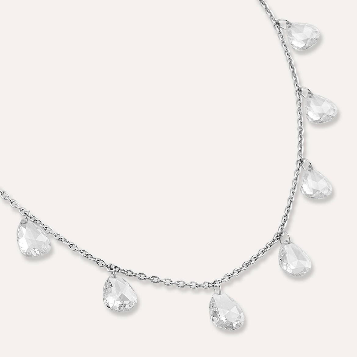 3.25 CT Rose Cut Diamond White Gold Necklace