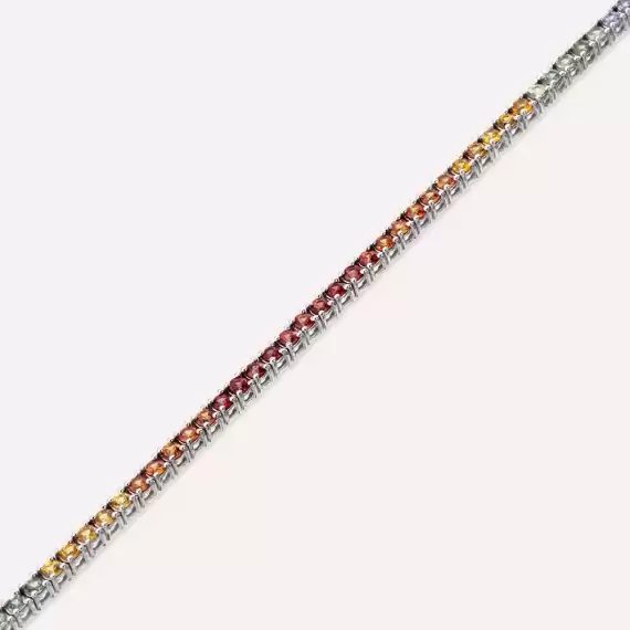 3.26 CT Multicolor Sapphire White Gold Tennis Bracelet - 3