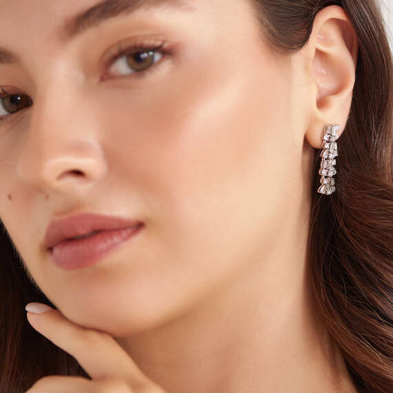 Vera 3.29 CT Baguette and Pear Cut Diamond Earring - 2
