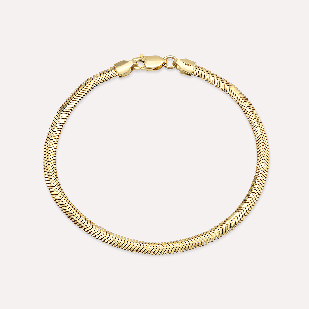3.30 MM Herringbone Yellow Gold Bracelet - 1