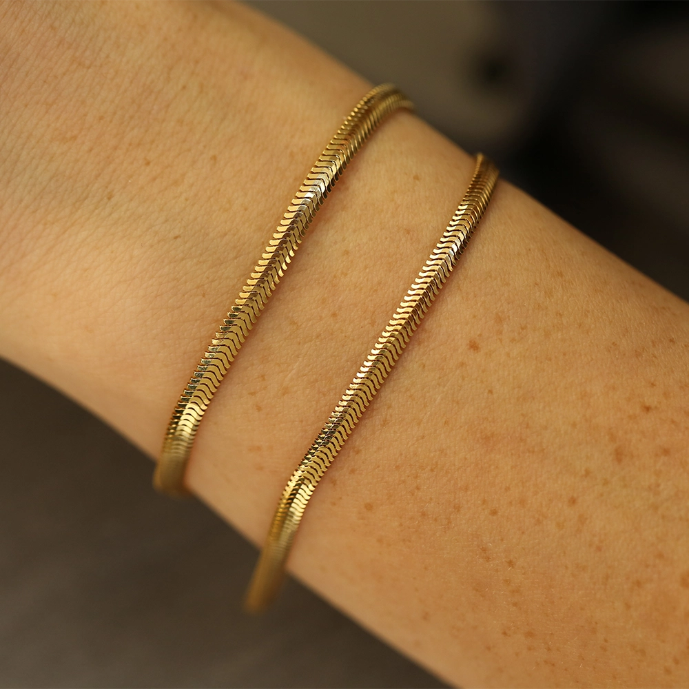 3.30 MM Herringbone Yellow Gold Bracelet - 2