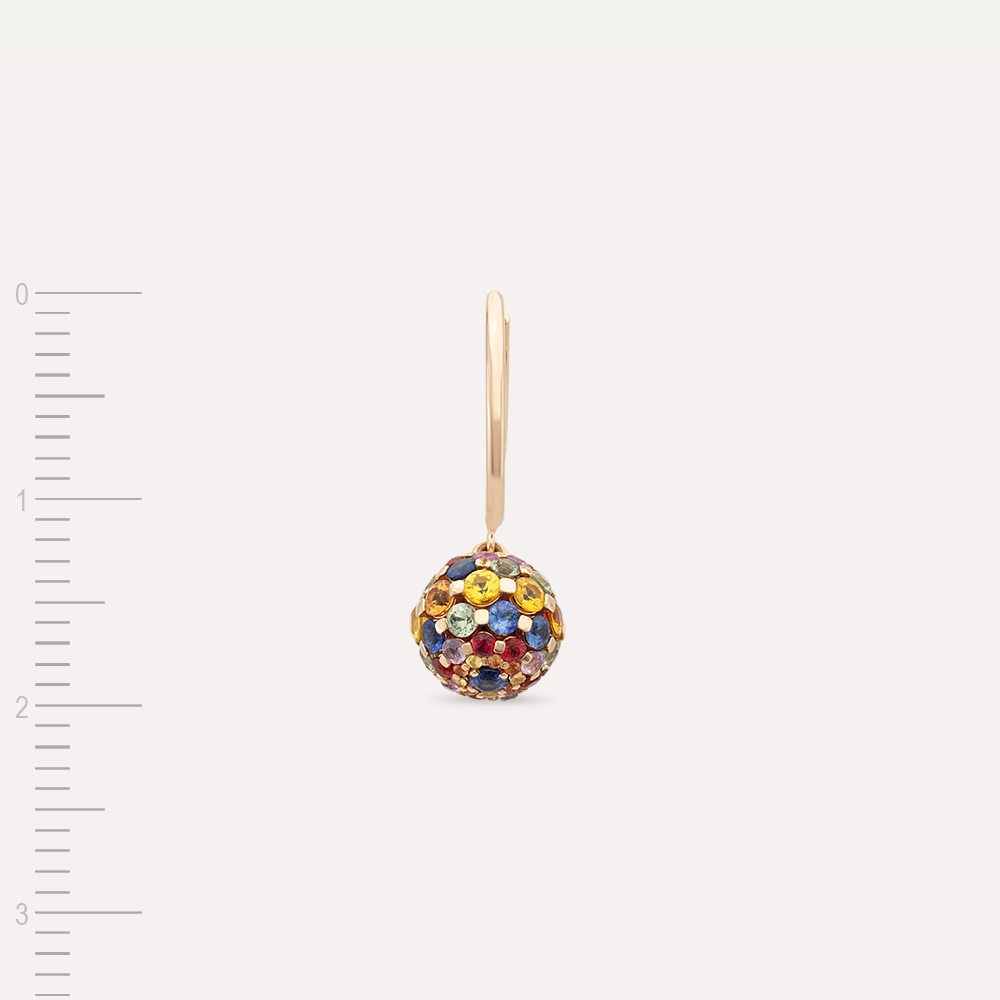 3.37 CT Multicolor Safir Taşlı Rose Altın Top Tek Küpe - 5