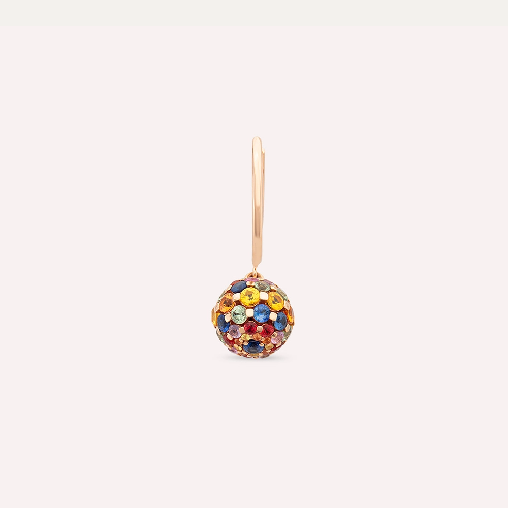 3.37 CT Multicolor Sapphire Rose Gold Sphere Single Earring - 2