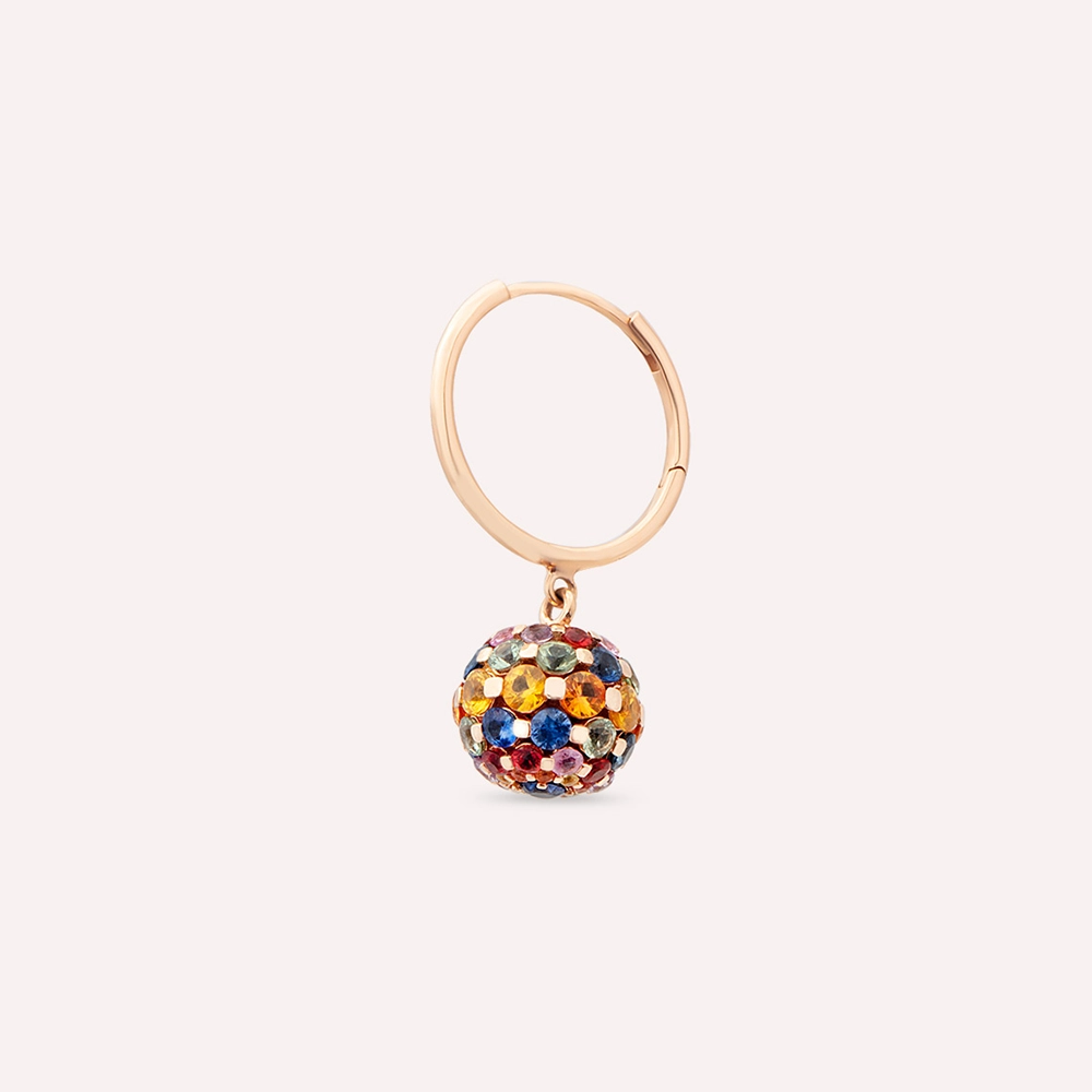 3.37 CT Multicolor Sapphire Rose Gold Sphere Single Earring - 4