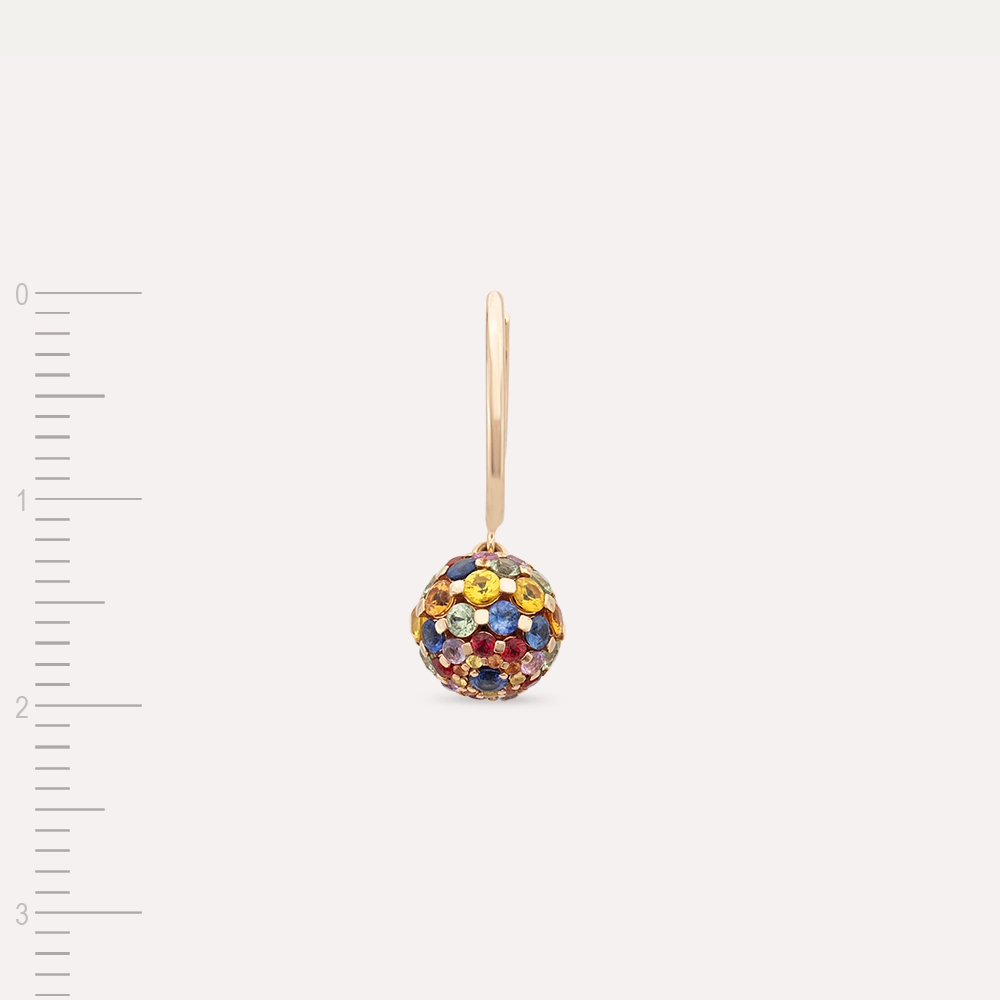 3.37 CT Multicolor Sapphire Rose Gold Sphere Single Earring - 5