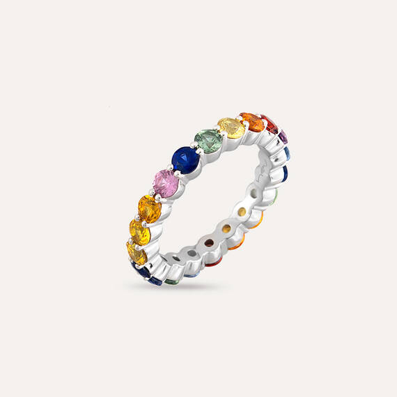 3.38 CT Multicolor Sapphire White Gold Eternity Ring - 5