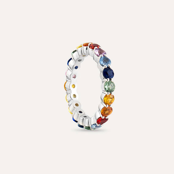 3.38 CT Multicolor Sapphire White Gold Eternity Ring - 6