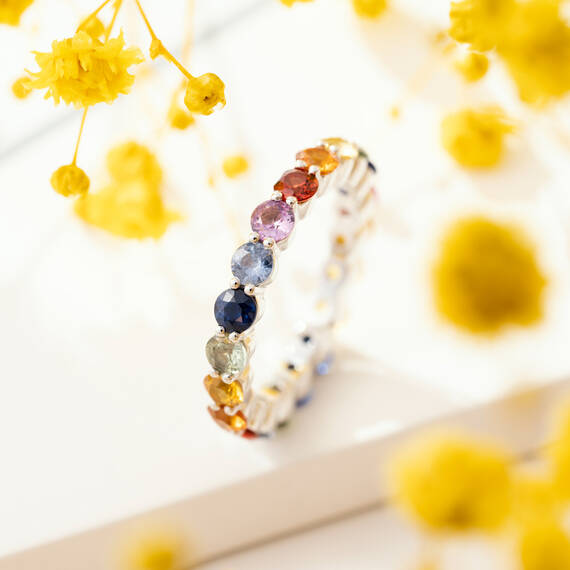 3.38 CT Multicolor Sapphire White Gold Eternity Ring - 1