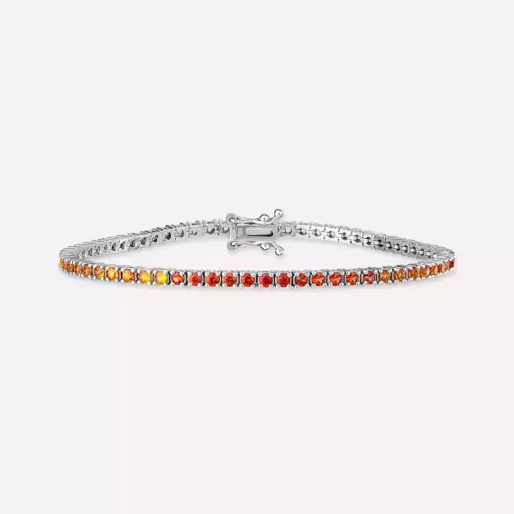 3.55 CT Multicolor Sapphire White Gold Tennis Bracelet - 1