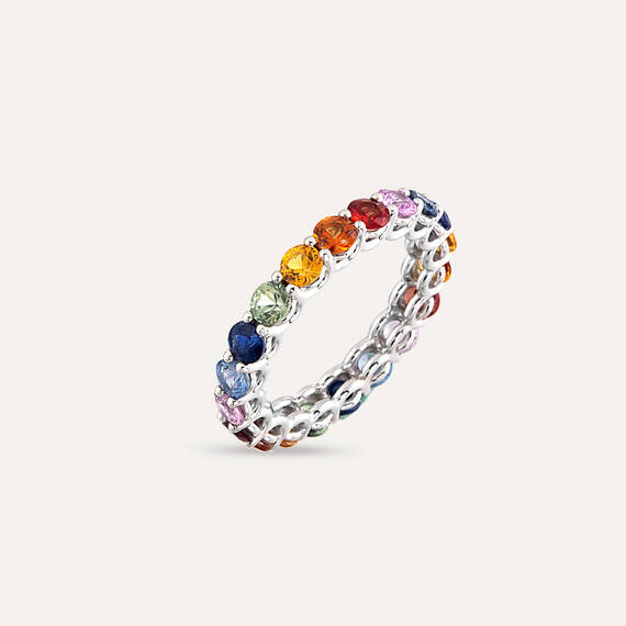 3.69 CT Multicolor Sapphire White Gold Eternity Ring - 1