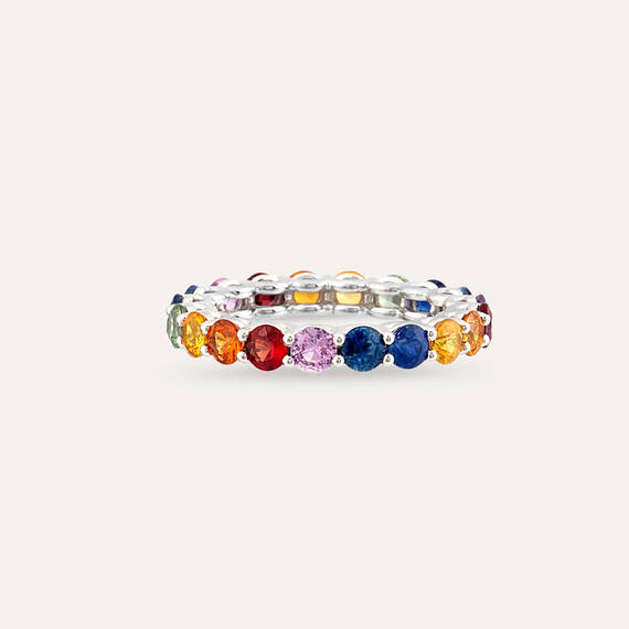 3.69 CT Multicolor Sapphire White Gold Eternity Ring - 4