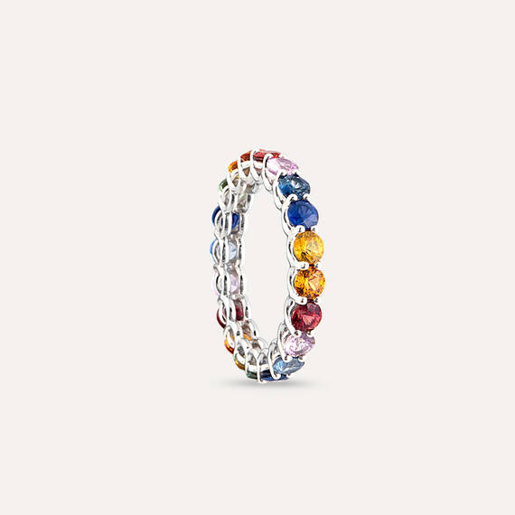 3.69 CT Multicolor Sapphire White Gold Eternity Ring - 3