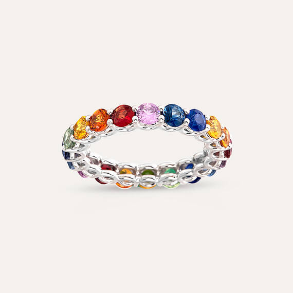 3.69 CT Multicolor Sapphire White Gold Eternity Ring - 2