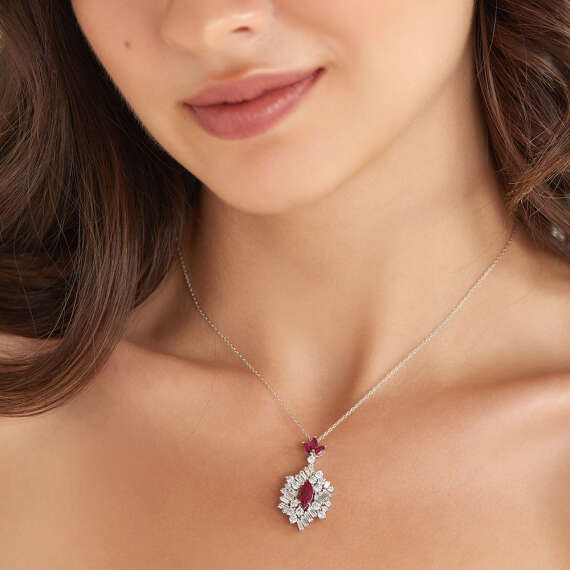 3.72 CT Ruby and Diamond White Gold Necklace - 2