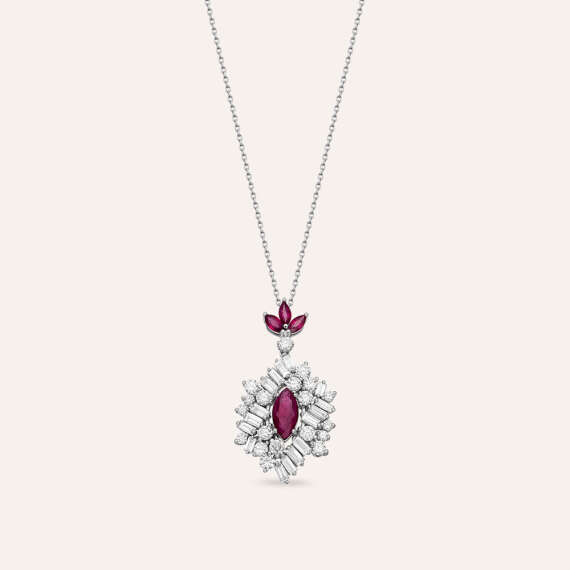 3.72 CT Ruby and Diamond White Gold Necklace - 1