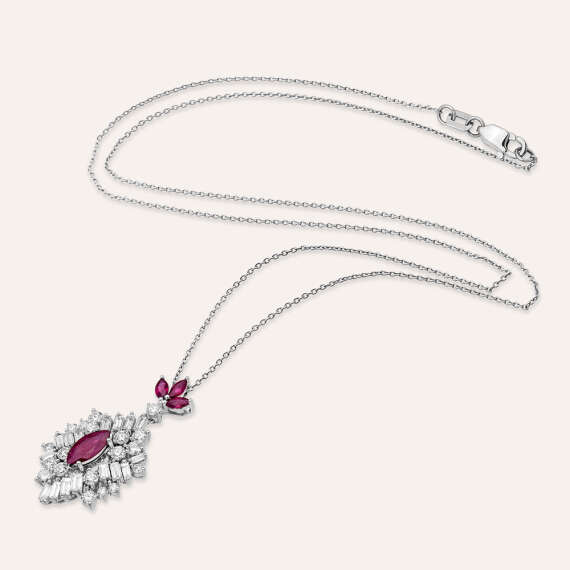 3.72 CT Ruby and Diamond White Gold Necklace - 3