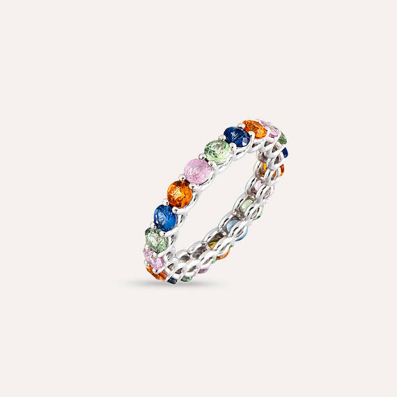 3.75 CT Multicolor Safir Taşlı Tamtur Beyaz Altın Yüzük - 2