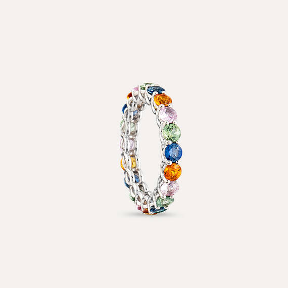 3.75 CT Multicolor Safir Taşlı Tamtur Beyaz Altın Yüzük - 6