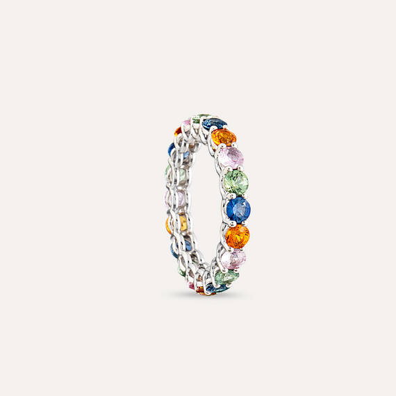 3.76 CT Multicolor Sapphire White Gold Eternity Ring - 4