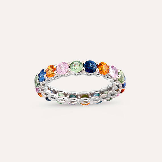 3.76 CT Multicolor Sapphire White Gold Eternity Ring - 3